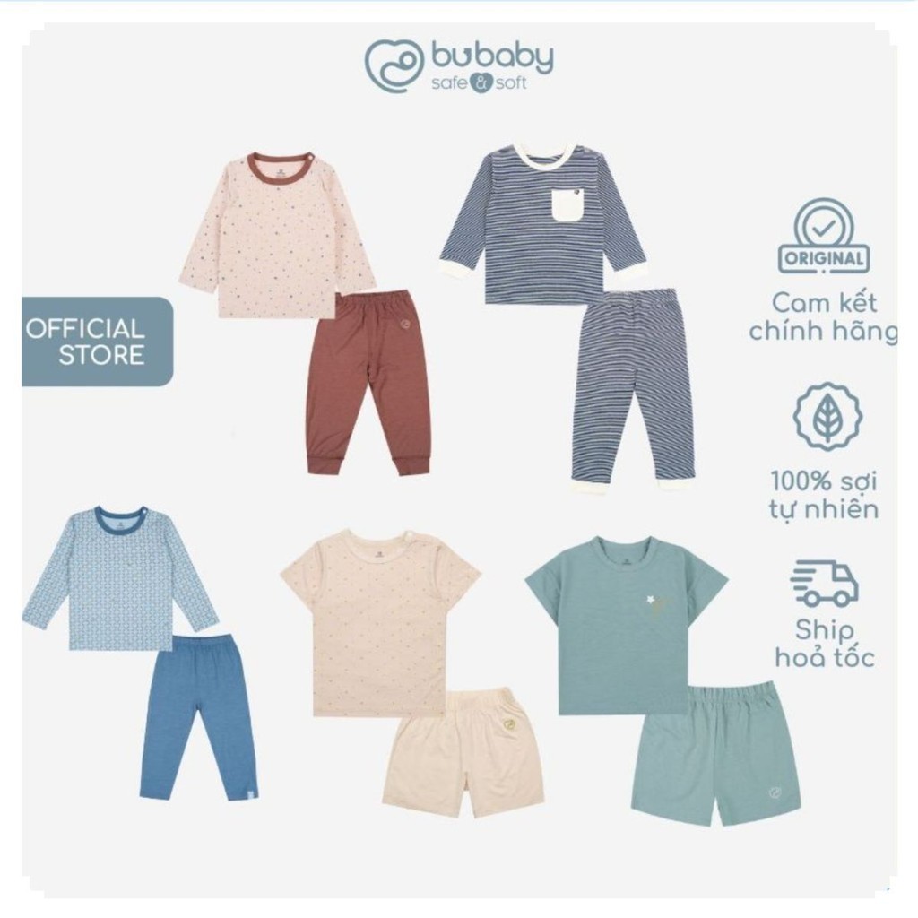 BU Baby Tổng hợp dài tay, ngắn tay cài vai sợi tre mềm mại, thoải mái cho các bé từ 12 tháng đến 5 tuổi