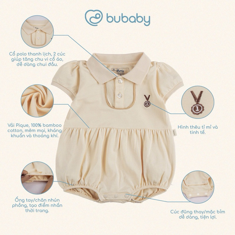 (1-12M) Body chip ngắn tay cổ Polo cho bé gai Bubaby Ponie - BPN230301 | Quần áo BU Baby chính hãng