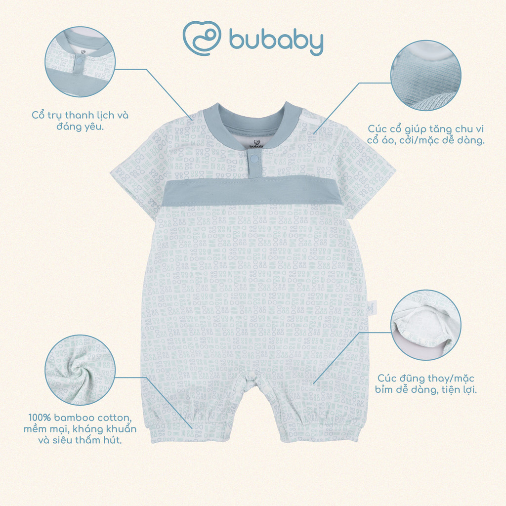 (1M-12M) Body đùi ngắn tay cổ trụ Bubaby Bamco - BBC230303 | Quần áo BU Baby chính hãng