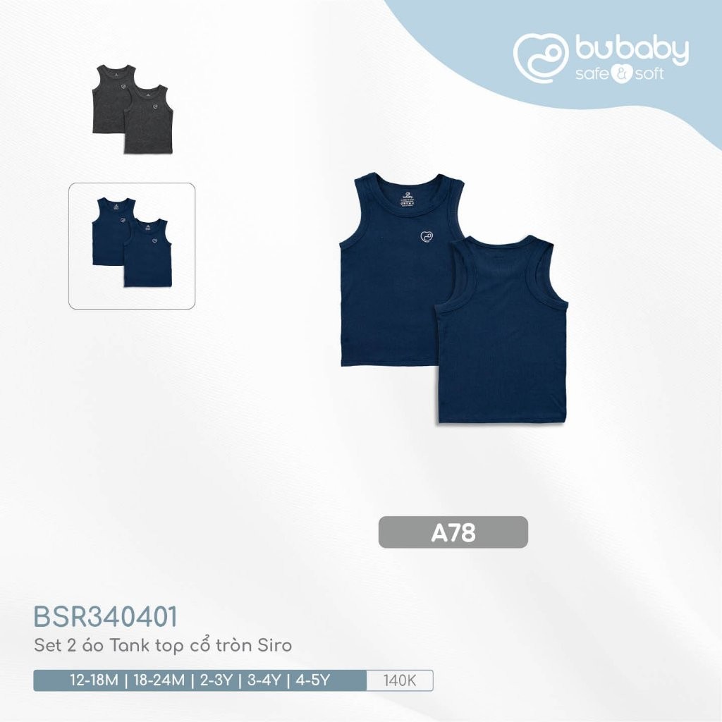 (12M-5Y) Set 2 áo Tank top,  Sát nách cổ tròn Bubaby Siro BSR340401 BSR340402 | Quần áo BU Baby chính hãng