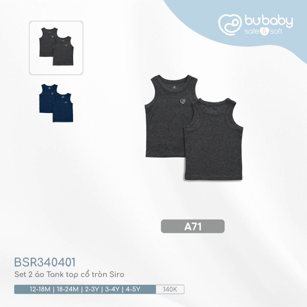 (12M-5Y) Set 2 áo Tank top,  Sát nách cổ tròn Bubaby Siro BSR340401 BSR340402 | Quần áo BU Baby chính hãng