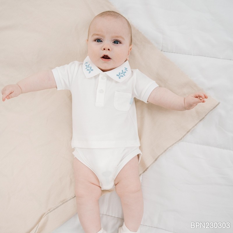 (3M-12M) Bodychip ngắn tay cổ Polo cho bé trai bé gái Bubaby Ponie - BPN230303 | Body BU Baby chính hãng