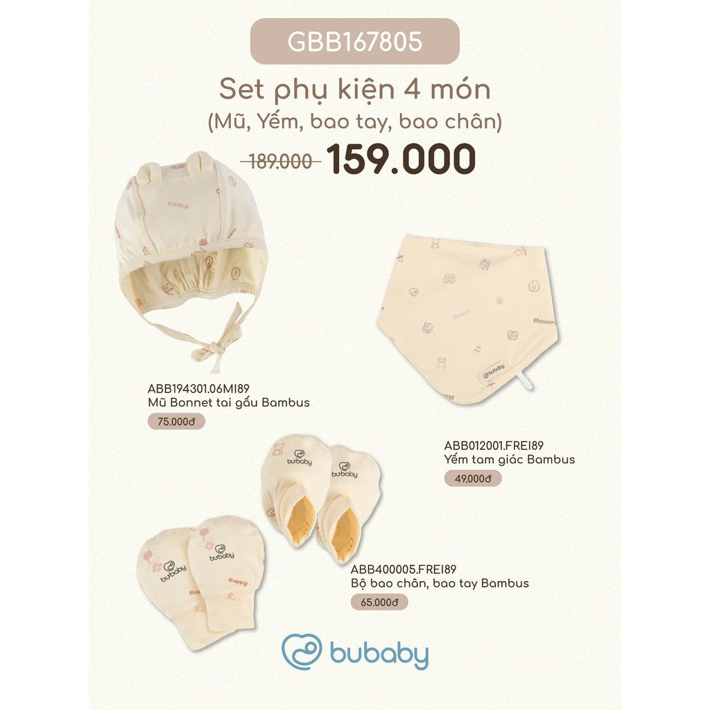 Set phụ kiện Bubaby cho bé trai bé gái | Phụ kiện BU Baby chính hãng