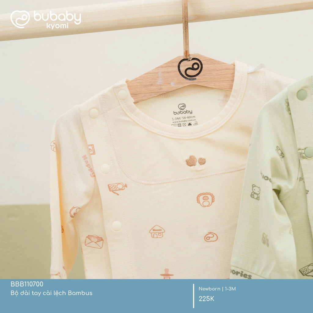 (NB-3M) Bộ dài tay cài lệch Bambus in họa tiết kỷ vật - BBB110700 | Quần áo BU Baby chính hãng