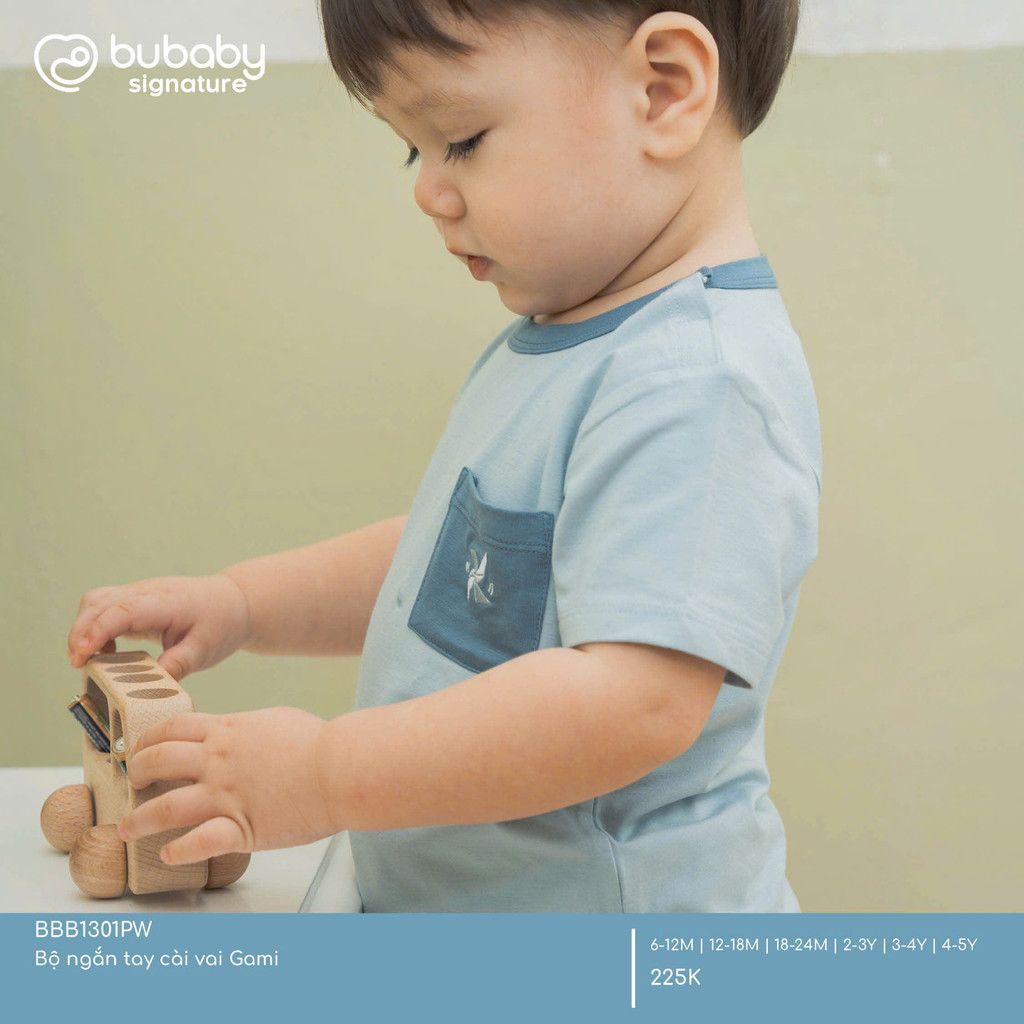(6M-5Y) Bộ ngắn tay cài vai Gami túi ngực chi bé BU BBB1301PW | Quần áo BU Baby chính hãng