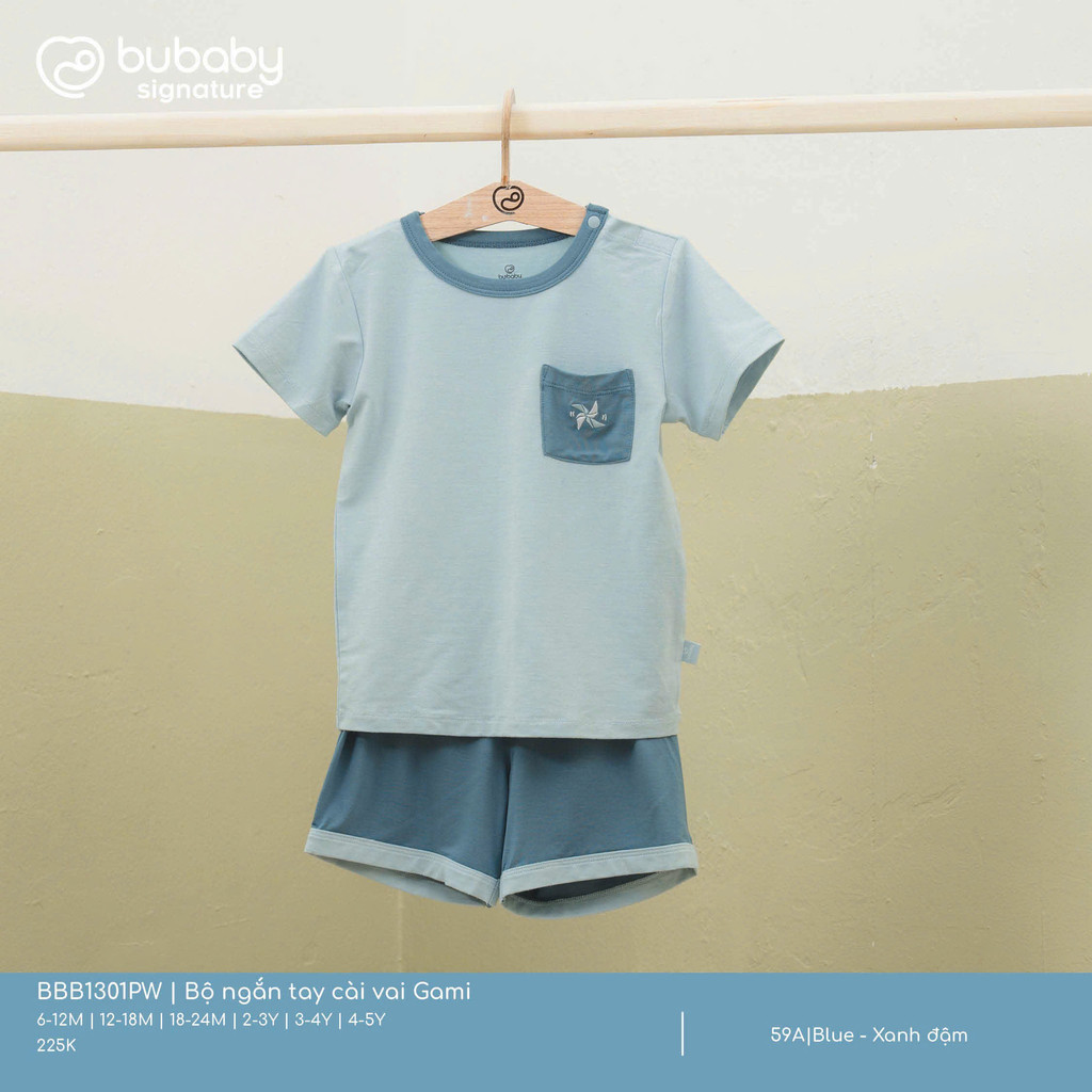 (6M-5Y) Bộ ngắn tay cài vai Gami túi ngực chi bé BU BBB1301PW | Quần áo BU Baby chính hãng