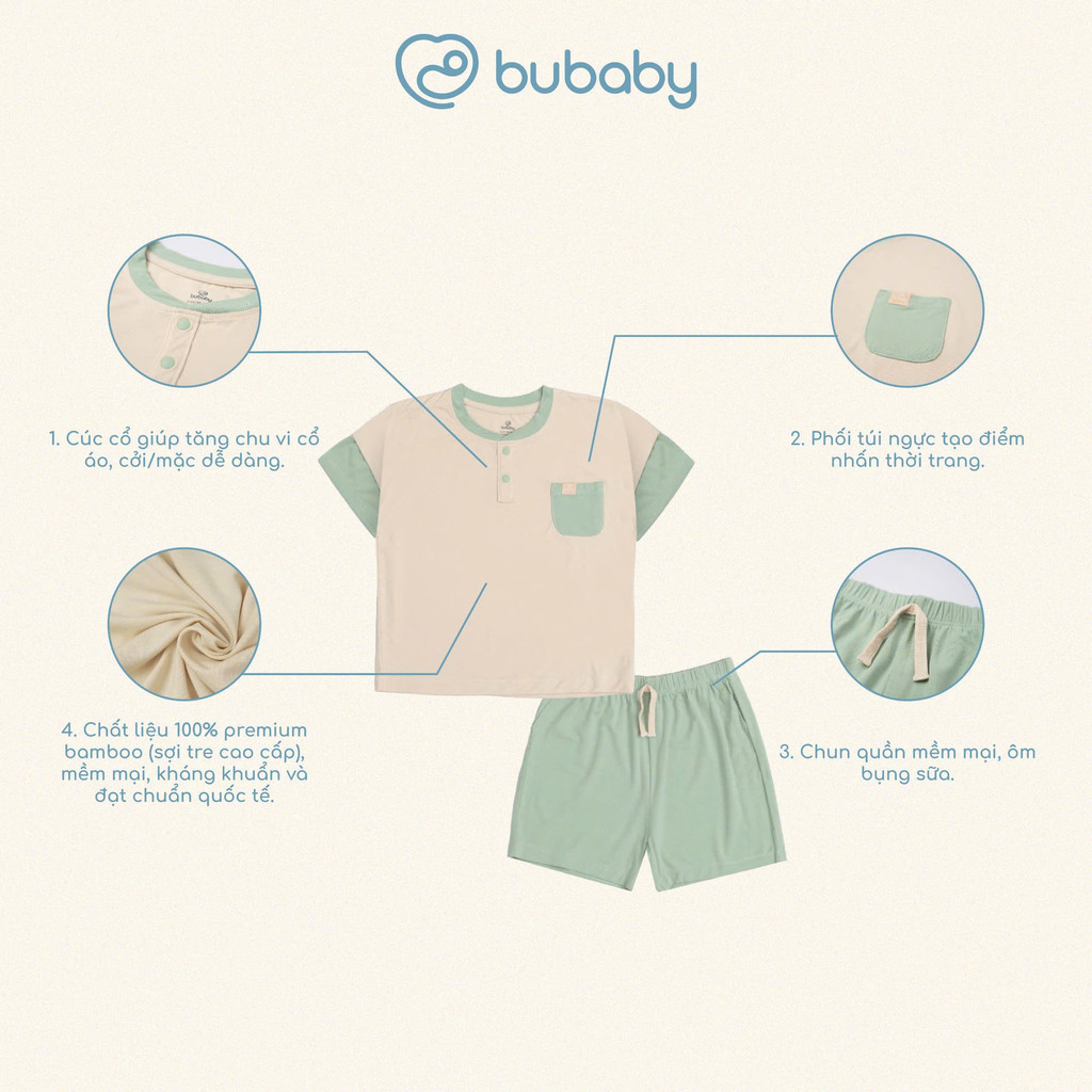 (6M - 5Y) Bộ ngắn tay cổ trụ Bambus Gami BBB130303 cho bé | Quần áo BU Baby chính hãng