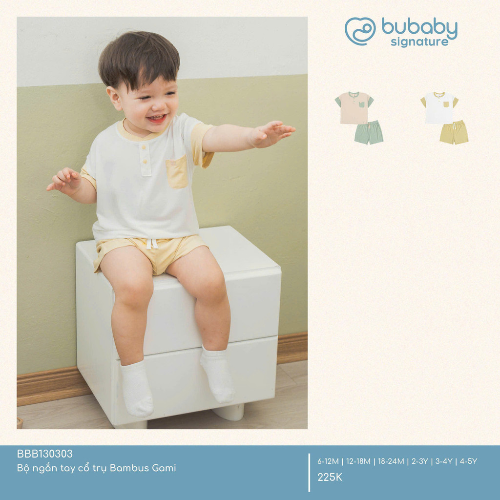 (6M - 5Y) Bộ ngắn tay cổ trụ Bambus Gami BBB130303 cho bé | Quần áo BU Baby chính hãng