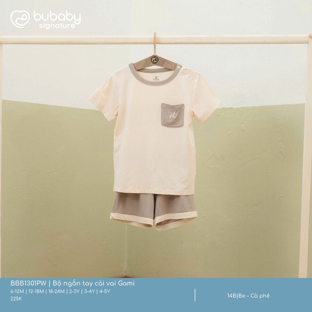 (6M-5Y) Bộ ngắn tay cài vai Gami túi ngực chi bé BU BBB1301PW | Quần áo BU Baby chính hãng