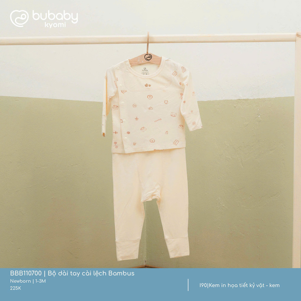 (NB-3M) Bộ dài tay cài lệch Bambus in họa tiết kỷ vật - BBB110700 | Quần áo BU Baby chính hãng