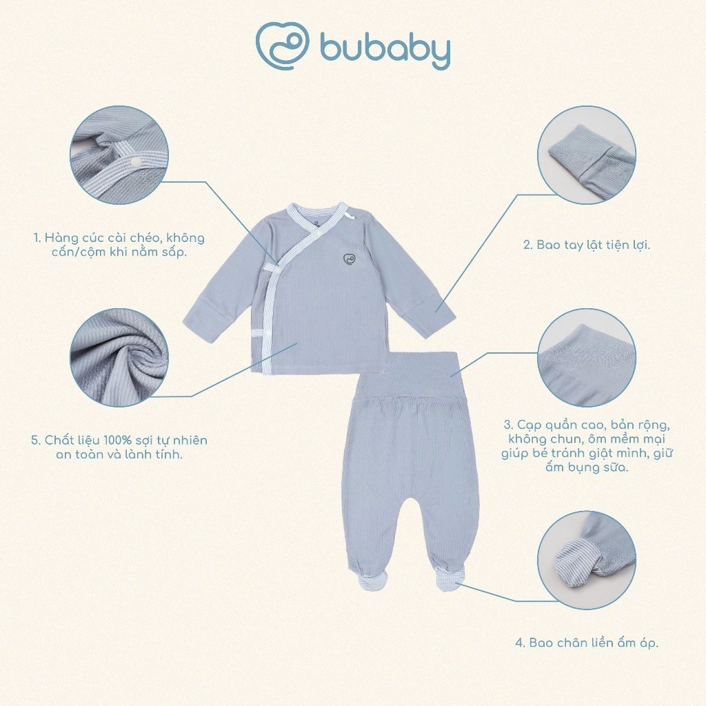 (NB-3M) Bộ dài tay cài chéo Siro - BSR110806 | Quần áo BU Baby Chính Hãng