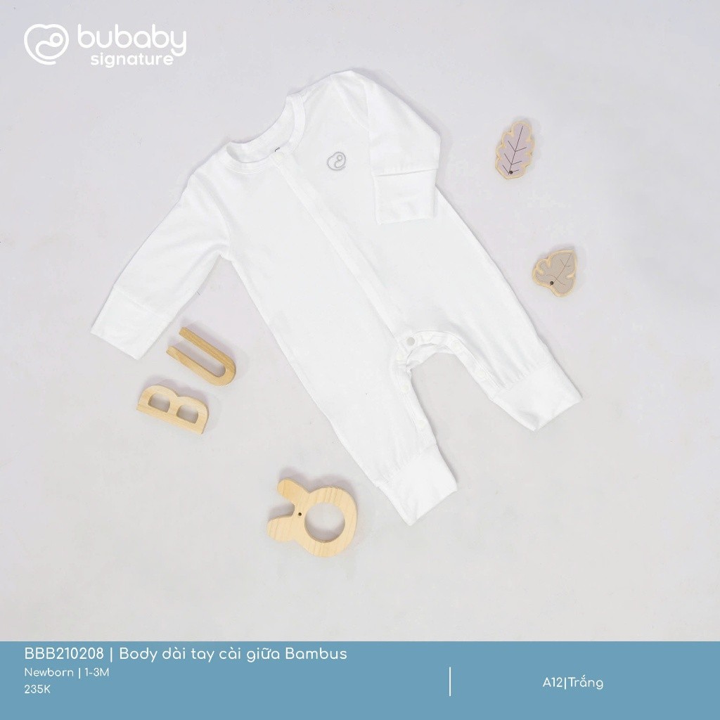 (NB-3M) Body dài tay cài giữa Bao tay chân lật Bambus - BBB210208 BBB210211 | Quần áo BU Baby chính hãng
