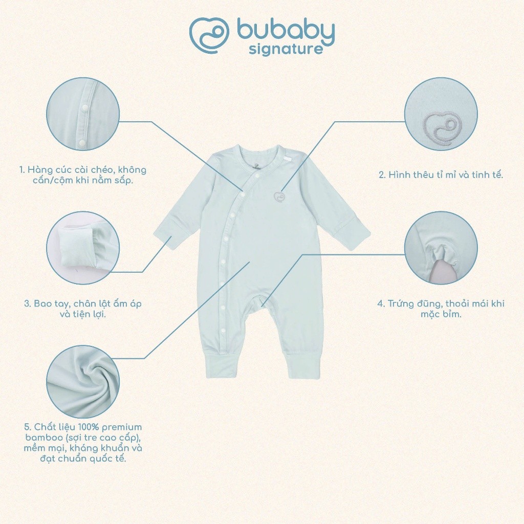 (NB-3M) Body dài tay cài chéo bao tay chân lật Bambus - BBB210803 BBB210805 | Quần áo chính hãng BU Baby