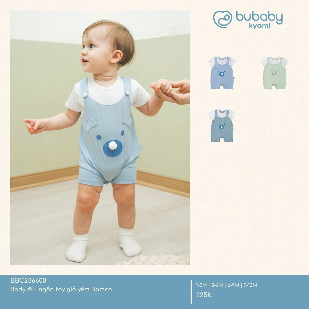 (1M-12M) Body đùi ngắn tay giả yếm Bamco - BBC236600 | Quần áo BU Baby chính hãng