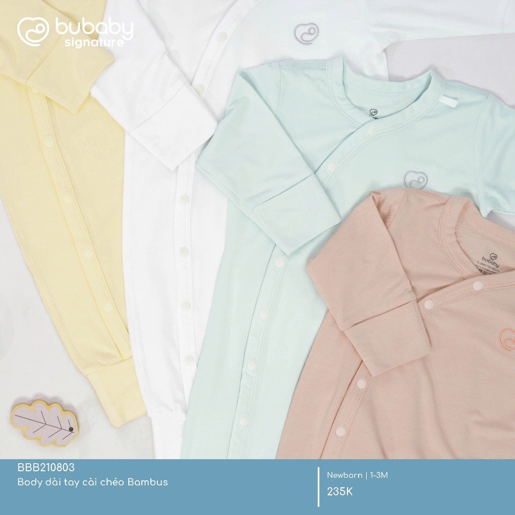 (NB-3M) Body dài tay cài chéo bao tay chân lật Bambus - BBB210803 BBB210805 | Quần áo chính hãng BU Baby