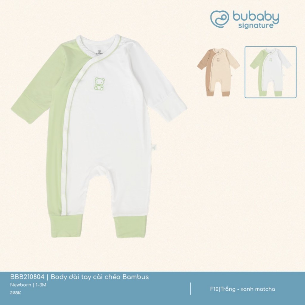 (NB-3M) Body dài tay cài chéo Bambus - BBB210804 | Quần áo BU Baby chính hãng