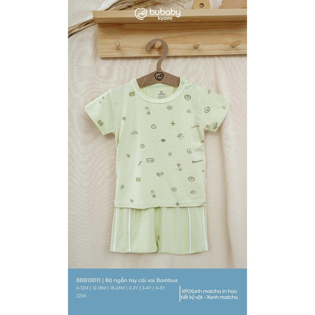 (6M-5Y) Bộ ngắn tay cài vai Bubaby Bambus - BBB130111 | Quần áo BU Baby Chính Hãng