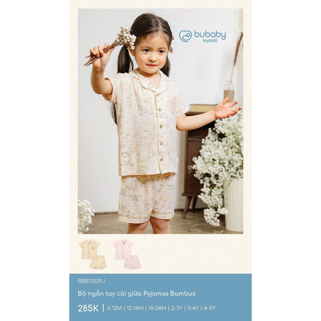 (6M-5Y) Bộ ngắn tay cài giữa Pyjams Bé trai bé gái BU Baby Bambus - BBB1302PJ BBB130211 | Quần áo Bubaby chính hãng