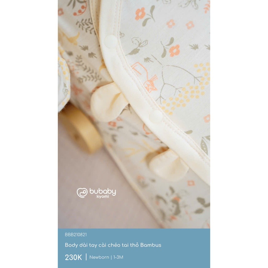 (NB-3M) Body dài tay cài chéo tai thỏ cho bé trai BU Baby Bambus - BBB210821 BBB210209 | Quần áo Bubaby chính hãng