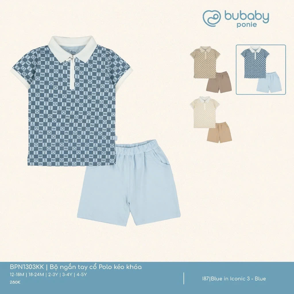 (6M-5Y) Bộ quần áo ngắn tay cổ Polo Ponie - BPN130312 BPN130313 BPN1303KK | Quần áo BU Baby chính hãng