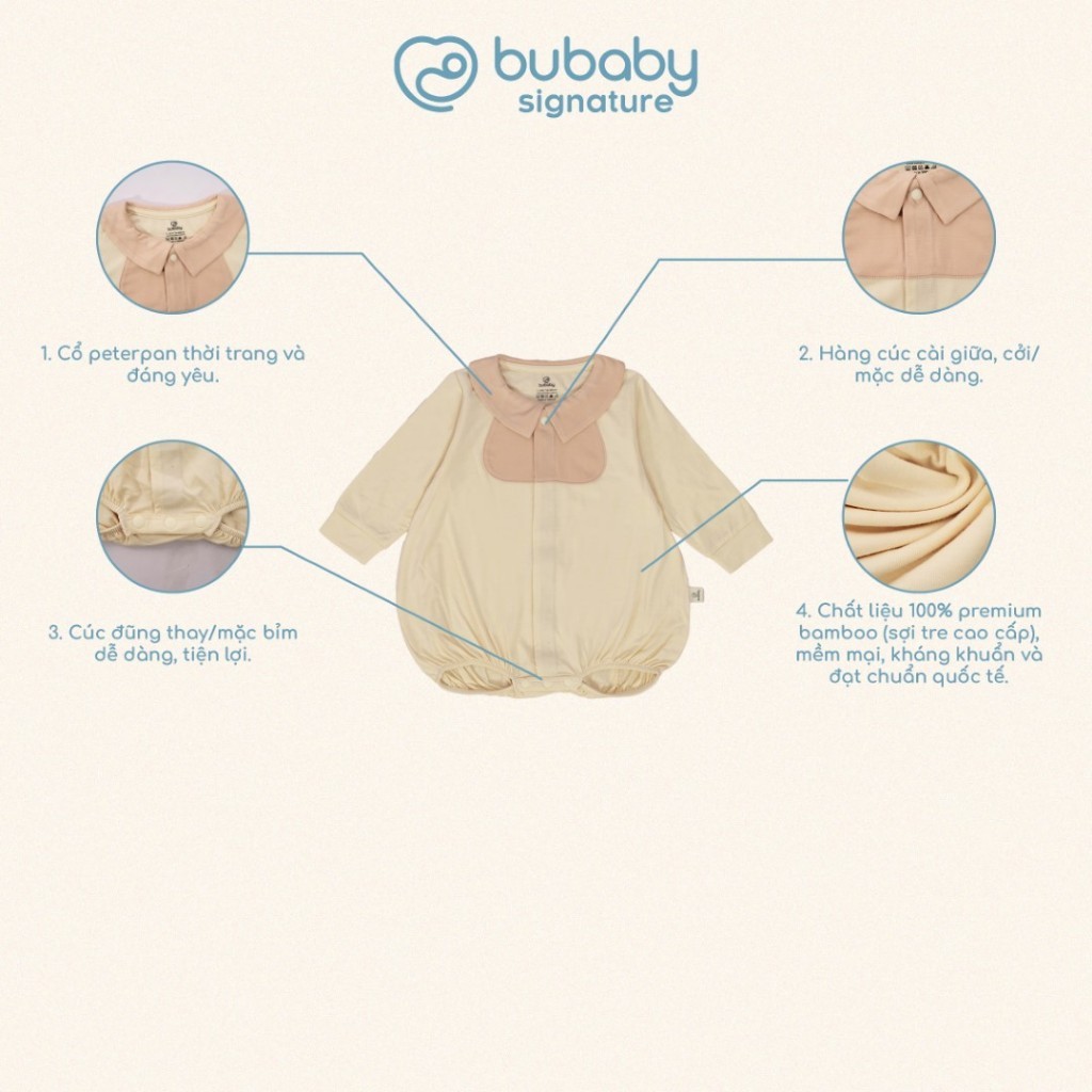 (NB-3M) Body chip dài tay cài giữa cổ Peter Pan Bambus - BBB2102PP | Quần áo BU Baby Chính hãng