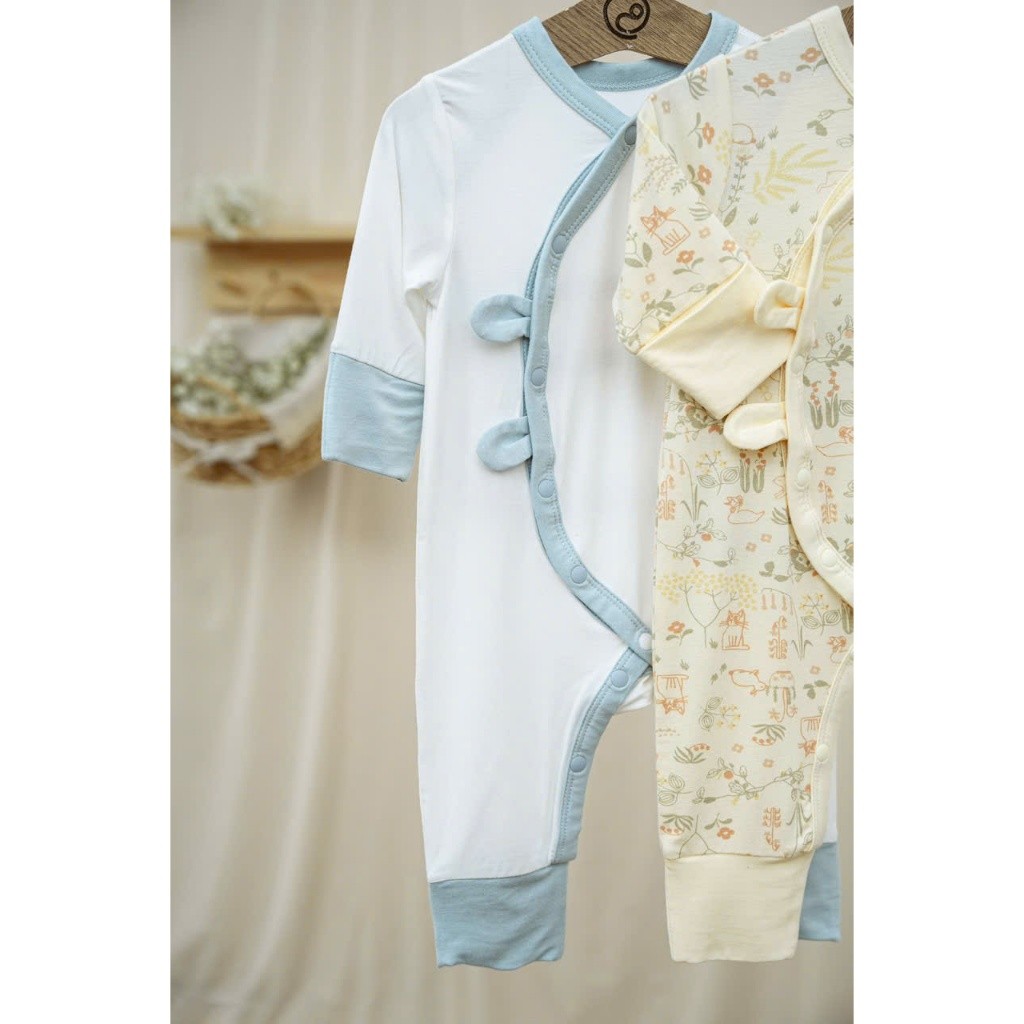 (NB-3M) Body dài tay cài chéo tai thỏ cho bé trai BU Baby Bambus - BBB210821 BBB210209 | Quần áo Bubaby chính hãng