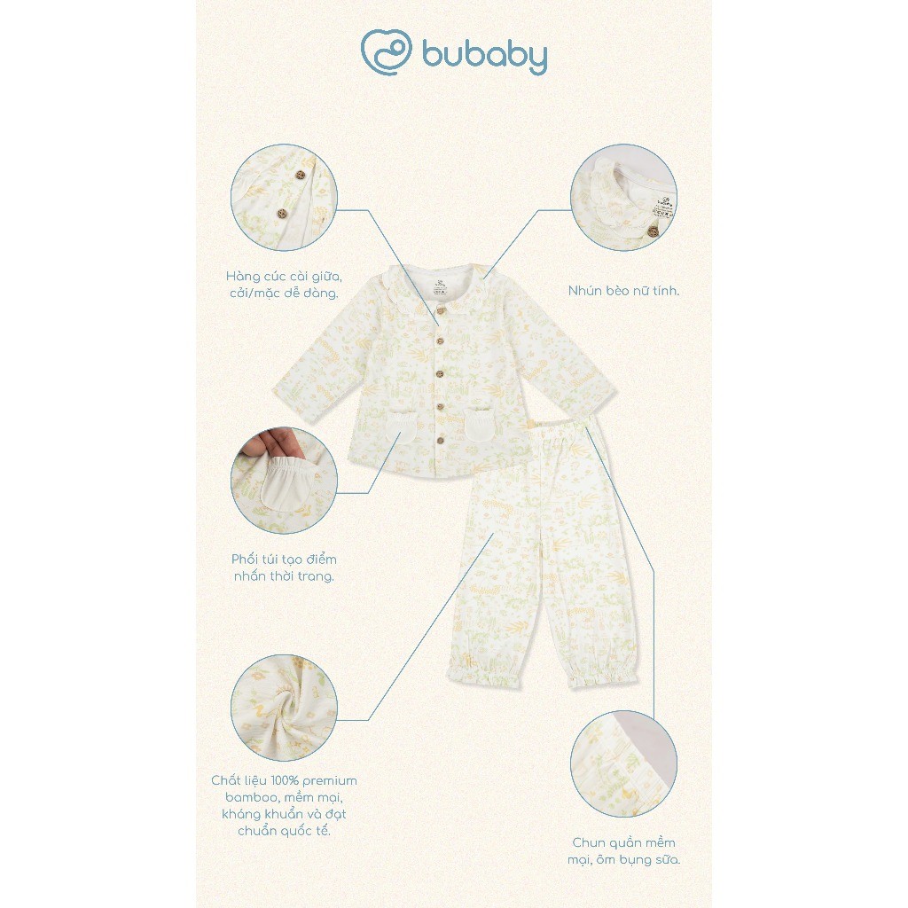 (6M-5Y) Bộ dài tay Pyjamas cổ bèo cho bé BU Baby Bambus - BBB1102CB | Quần áo Bubaby  chính hãng
