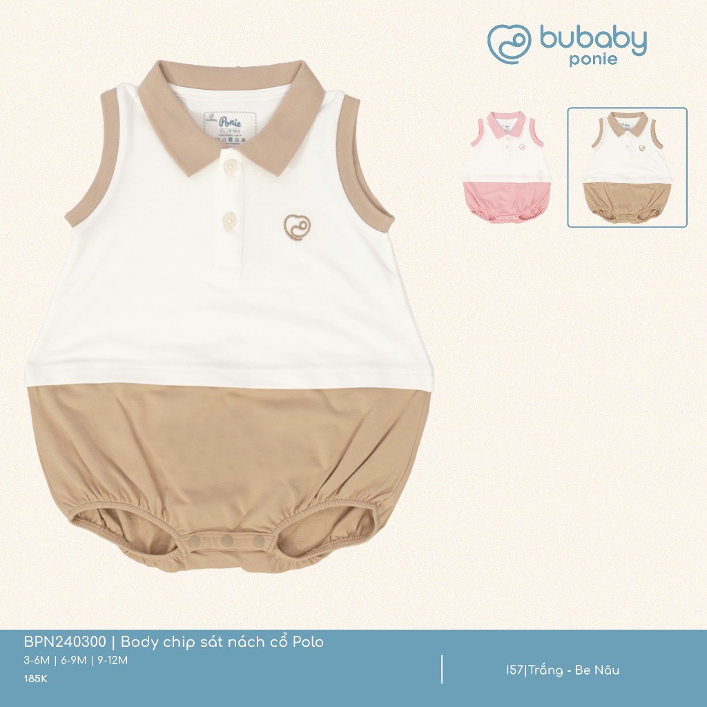 (3M-12M) Body chip sát nách cổ Polo Ponie - BPN240300 | Quần áo BU Baby chính hãng