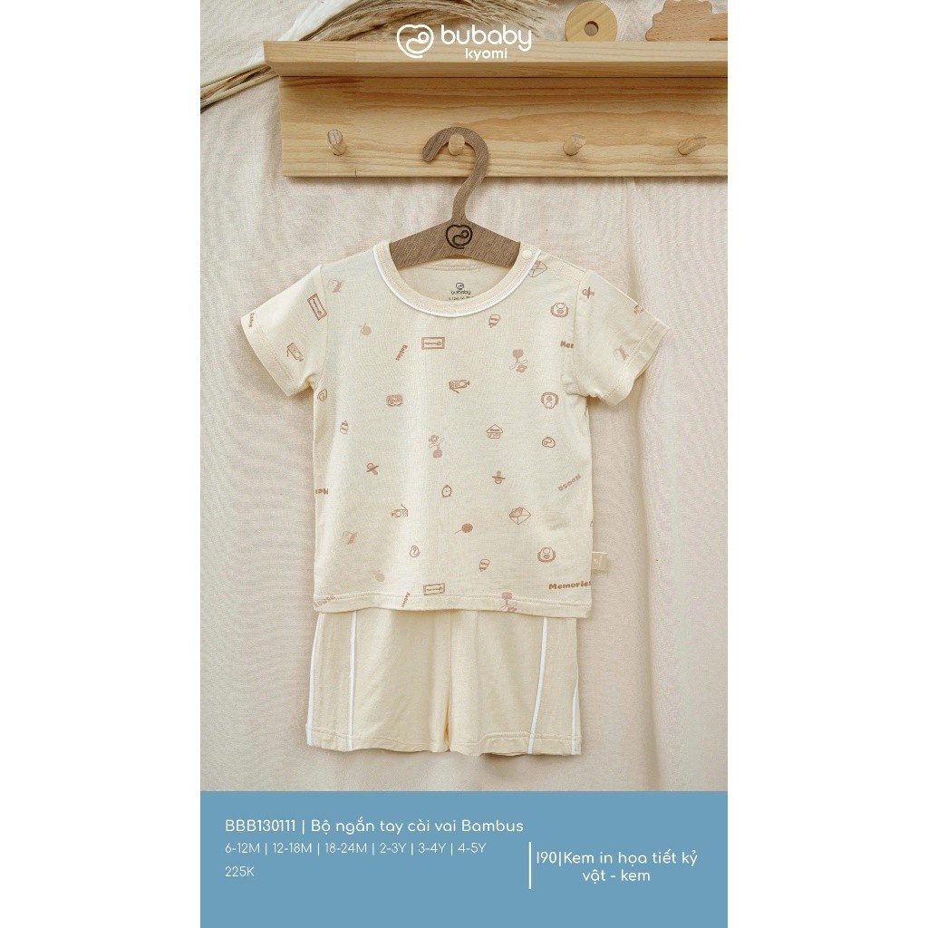 (6M-5Y) Bộ ngắn tay cài vai Bubaby Bambus - BBB130111 | Quần áo BU Baby Chính Hãng