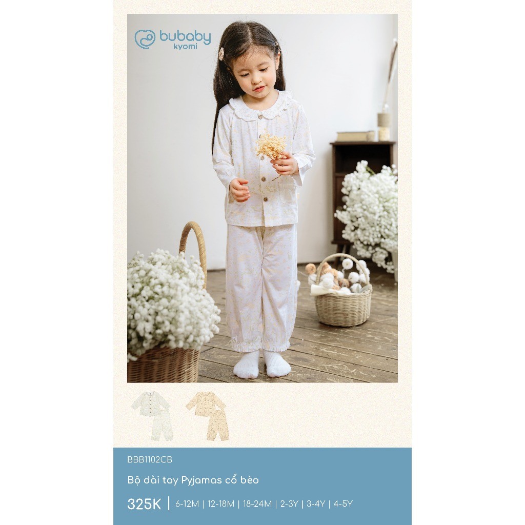 (6M-5Y) Bộ dài tay Pyjamas cổ bèo cho bé BU Baby Bambus - BBB1102CB | Quần áo Bubaby  chính hãng