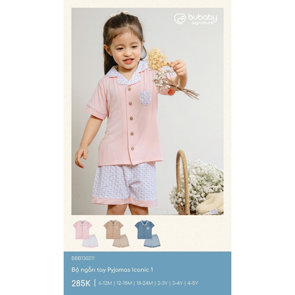 (6M-5Y) Bộ ngắn tay cài giữa Pyjams Bé trai bé gái BU Baby Bambus - BBB1302PJ BBB130211 | Quần áo Bubaby chính hãng