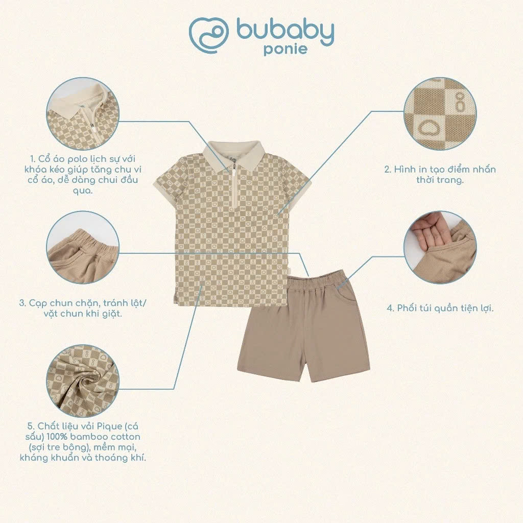 (6M-5Y) Bộ quần áo ngắn tay cổ Polo Ponie - BPN130312 BPN130313 BPN1303KK | Quần áo BU Baby chính hãng