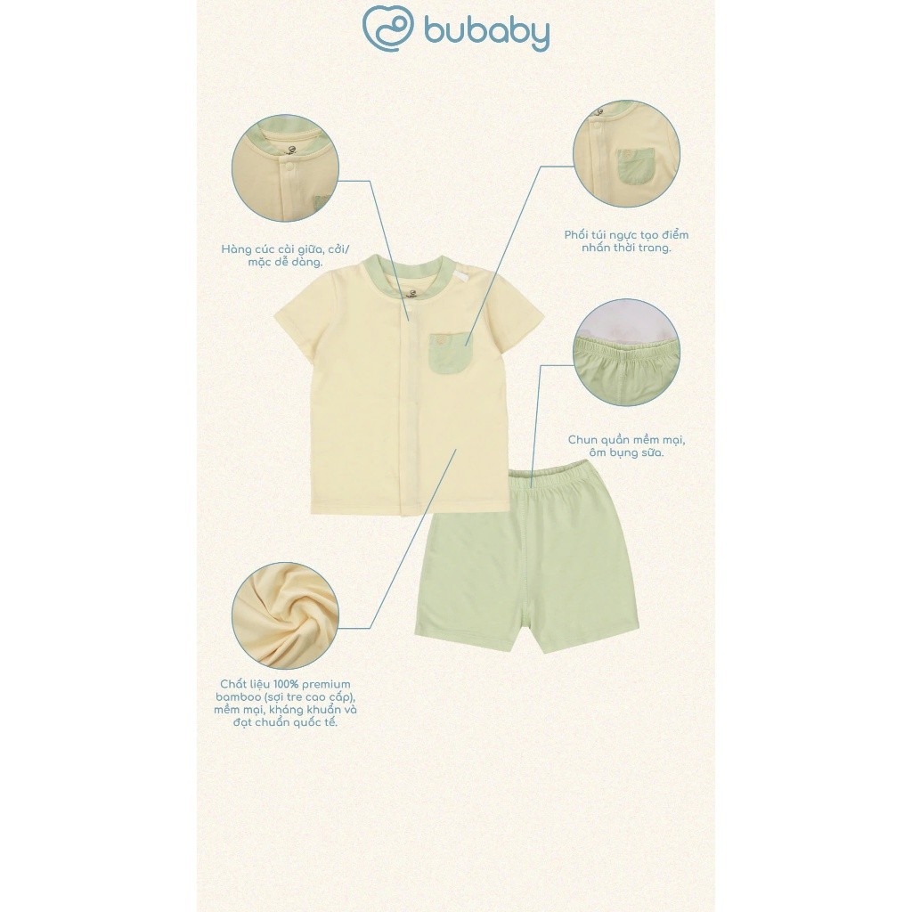 (1M-9M) Bộ ngắn tay cài giữa cổ tàu Bambus - BBB130205 | Quần áo BU Baby chính hãng