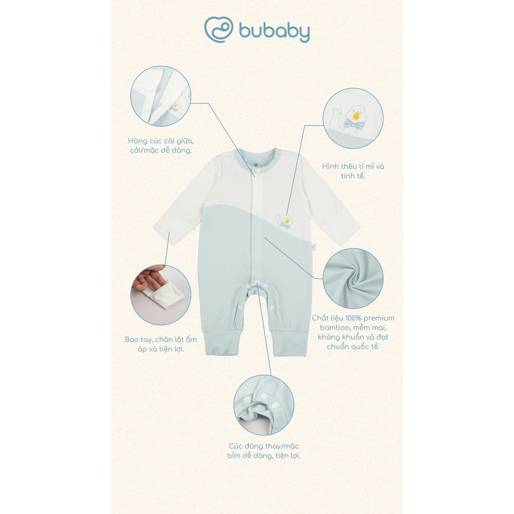 (NB-3M) Body dài tay cài chéo tai thỏ cho bé trai BU Baby Bambus - BBB210821 BBB210209 | Quần áo Bubaby chính hãng