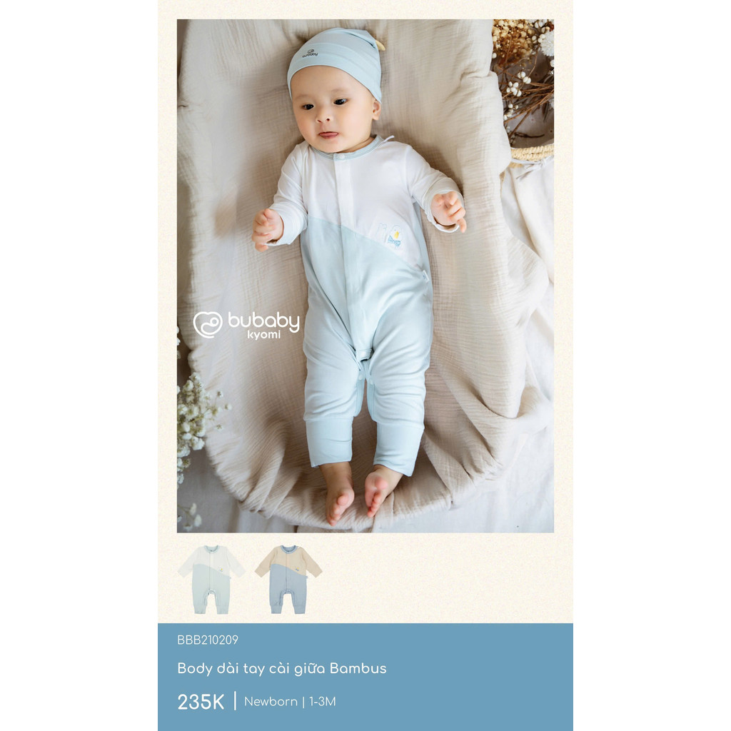 (NB-3M) Body dài tay cài chéo tai thỏ cho bé trai BU Baby Bambus - BBB210821 BBB210209 | Quần áo Bubaby chính hãng