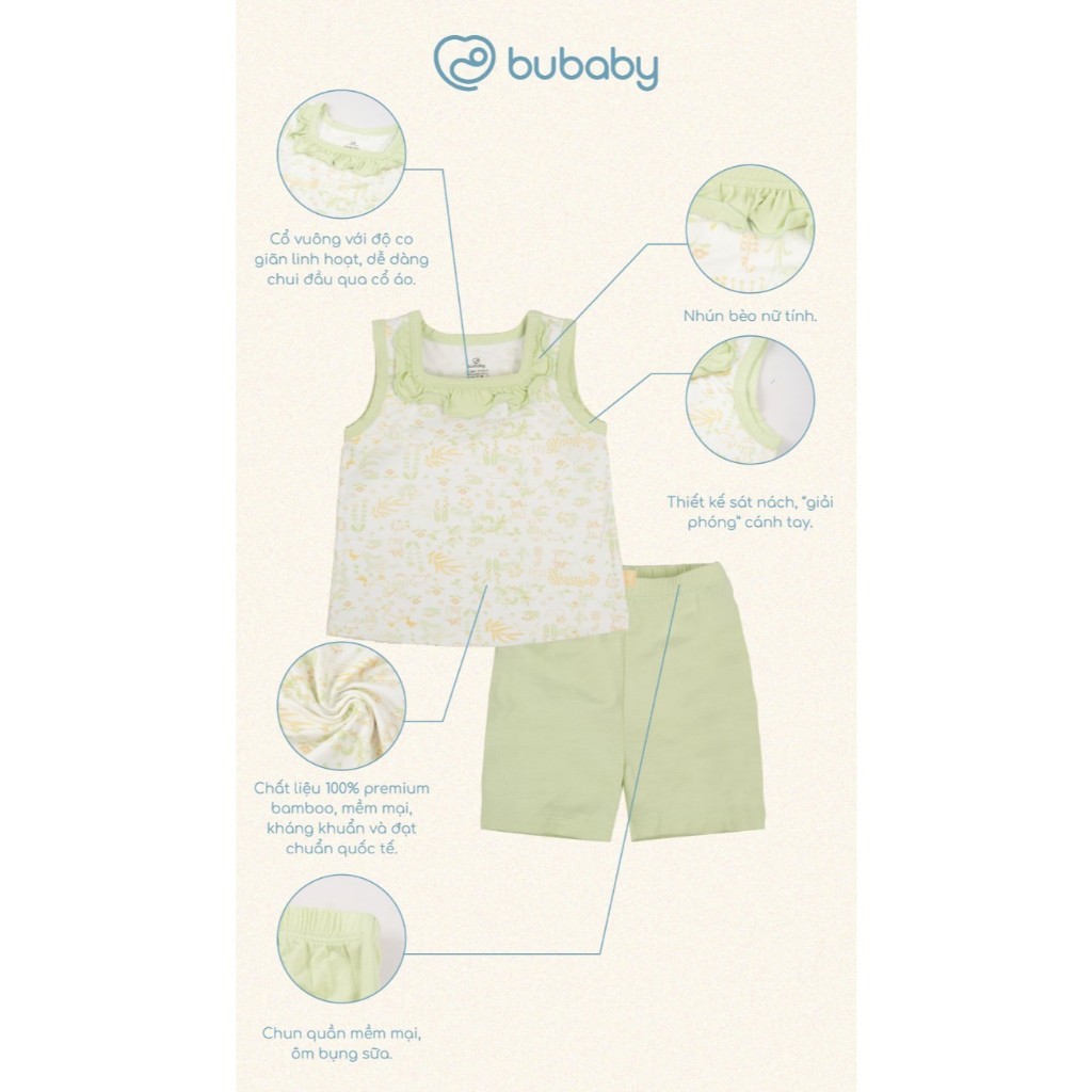(6M-5Y) Bộ sát nách quần đùi cho bé gái BU Baby Bamco - BBB1443BG | Quần áo Bubaby chính hãng