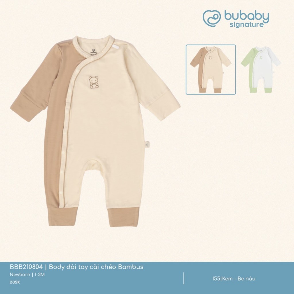 (NB-3M) Body dài tay cài chéo Bambus - BBB210804 | Quần áo BU Baby chính hãng