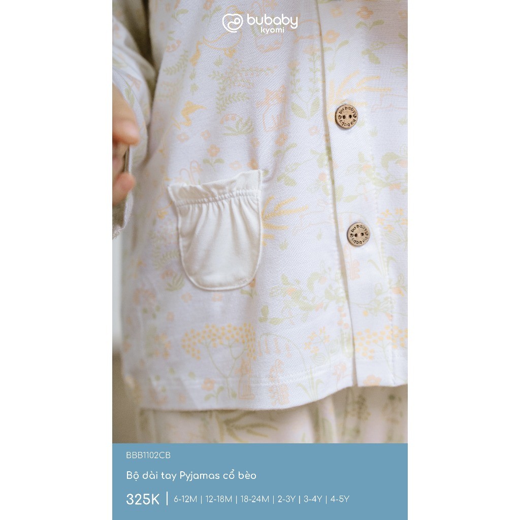 (6M-5Y) Bộ dài tay Pyjamas cổ bèo cho bé BU Baby Bambus - BBB1102CB | Quần áo Bubaby  chính hãng
