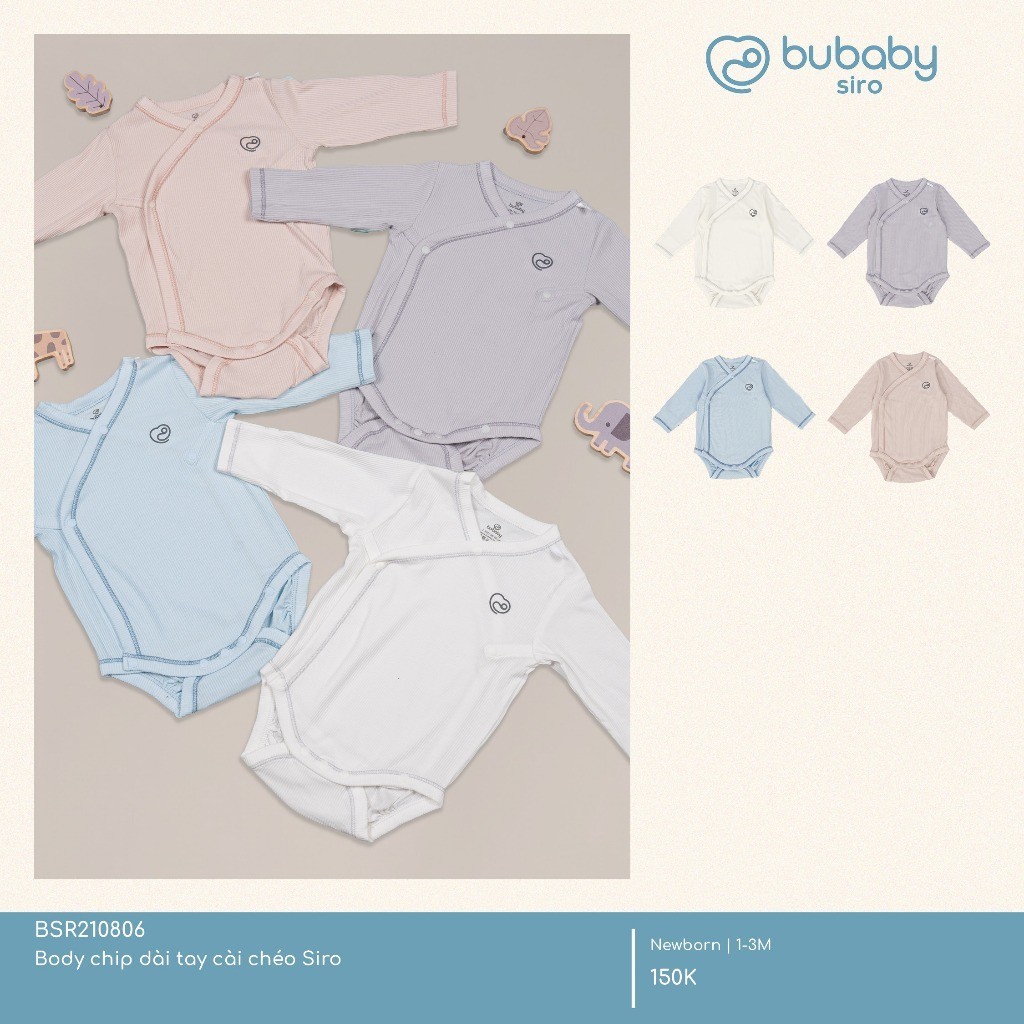 (NB-3M) Body chip dài tay cài chéo Siro - BSR210806 | Quần áo BU Baby chính hãng