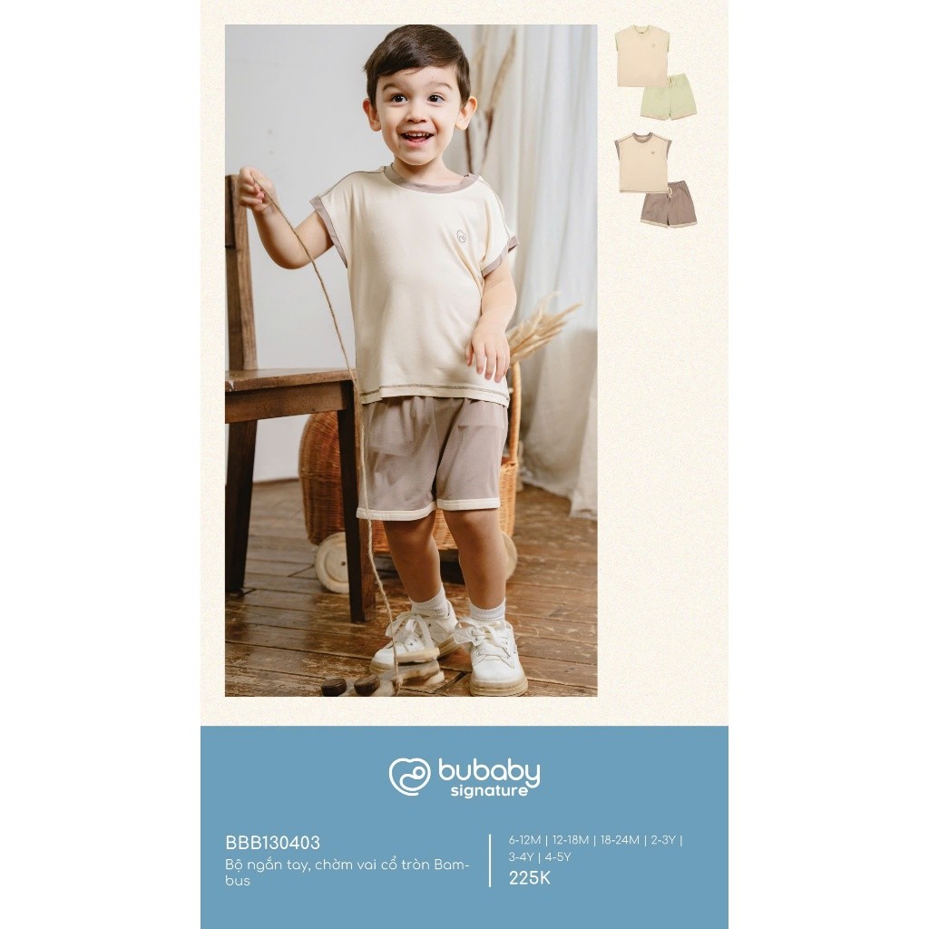 (6M-5Y) Bộ ngắn tay chờm vai cổ tròn Bambus - BBB130403 | Quần áo BU Baby chính hãng