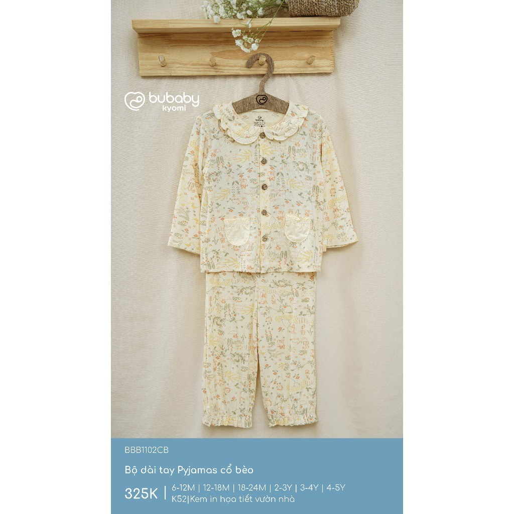 (6M-5Y) Bộ dài tay Pyjamas cổ bèo cho bé BU Baby Bambus - BBB1102CB | Quần áo Bubaby  chính hãng