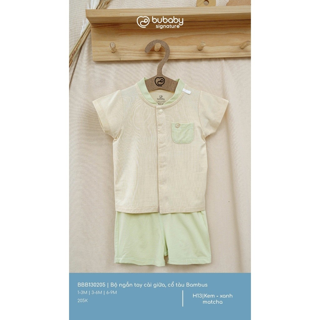 (1M-9M) Bộ ngắn tay cài giữa cổ tàu Bambus - BBB130205 | Quần áo BU Baby chính hãng