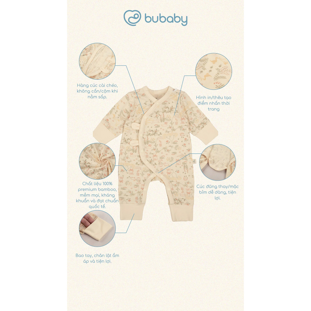 (NB-3M) Body dài tay cài chéo tai thỏ cho bé trai BU Baby Bambus - BBB210821 BBB210209 | Quần áo Bubaby chính hãng