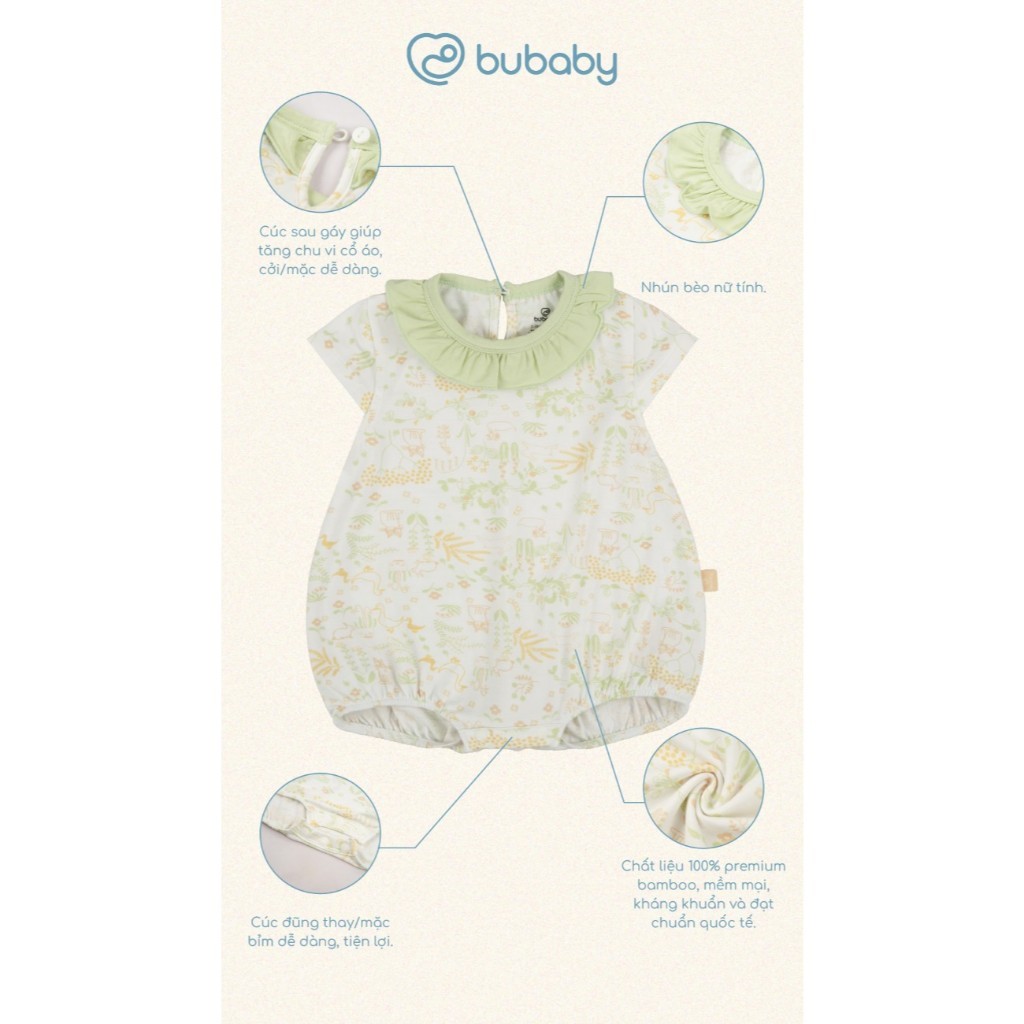 (1M-12M) Body chip ngắn tay cài sau bèo cổ BU Baby Bambus BBB2310BC | Quần áo Bubaby chính hãng