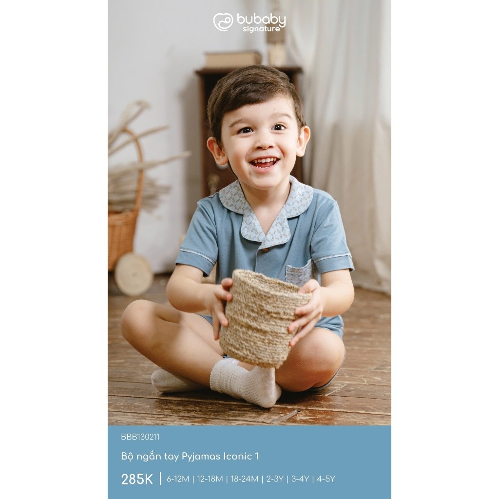 (6M-5Y) Bộ ngắn tay cài giữa Pyjams Bé trai bé gái BU Baby Bambus - BBB1302PJ BBB130211 | Quần áo Bubaby chính hãng