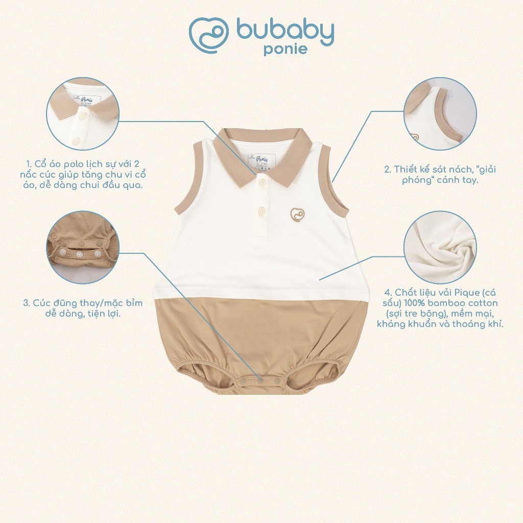 (3M-12M) Body chip sát nách cổ Polo Ponie - BPN240300 | Quần áo BU Baby chính hãng