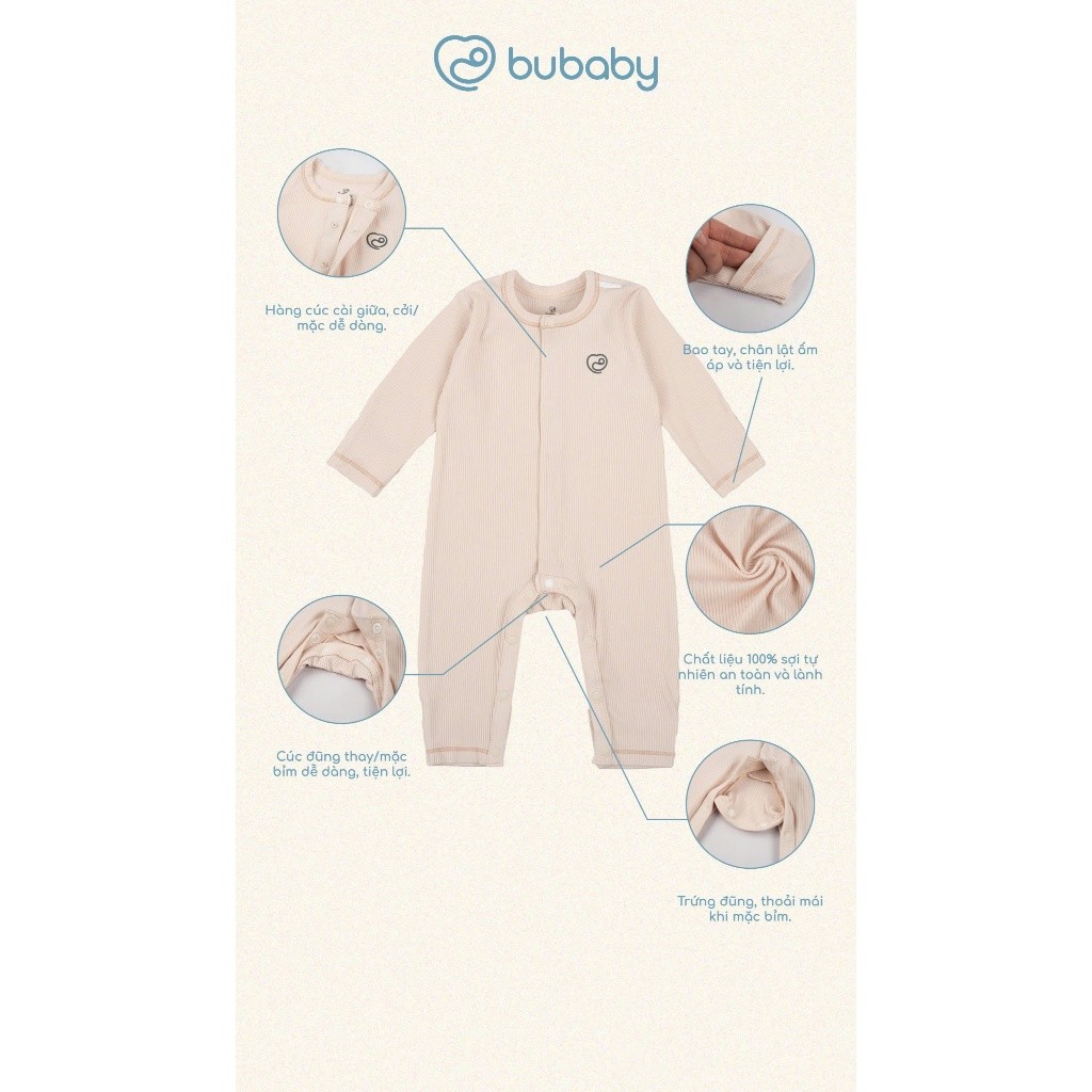 (NB-3M) Body dài tay cài giữa bé trai bé gái Bubaby Siro - BSR210205 | Quần áo BU Baby chính hãng