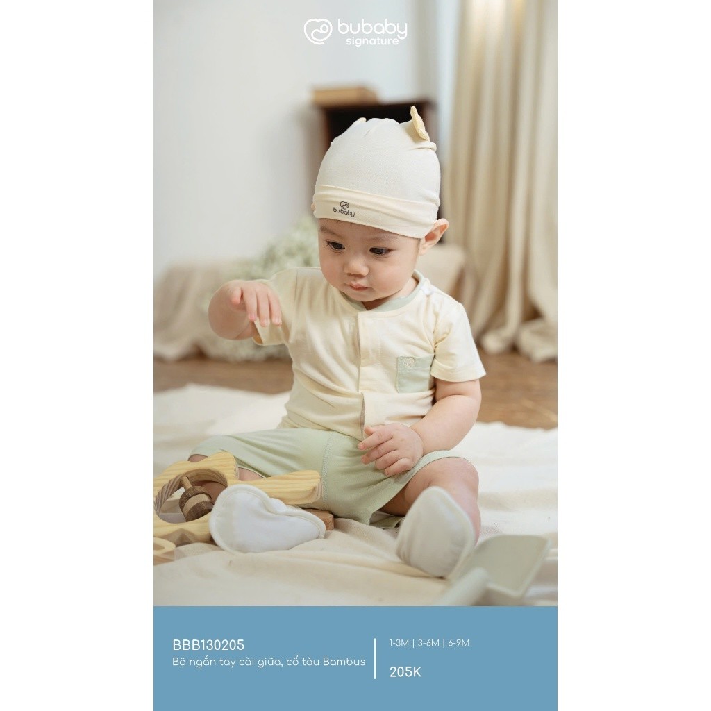 (1M-9M) Bộ ngắn tay cài giữa cổ tàu Bambus - BBB130205 | Quần áo BU Baby chính hãng