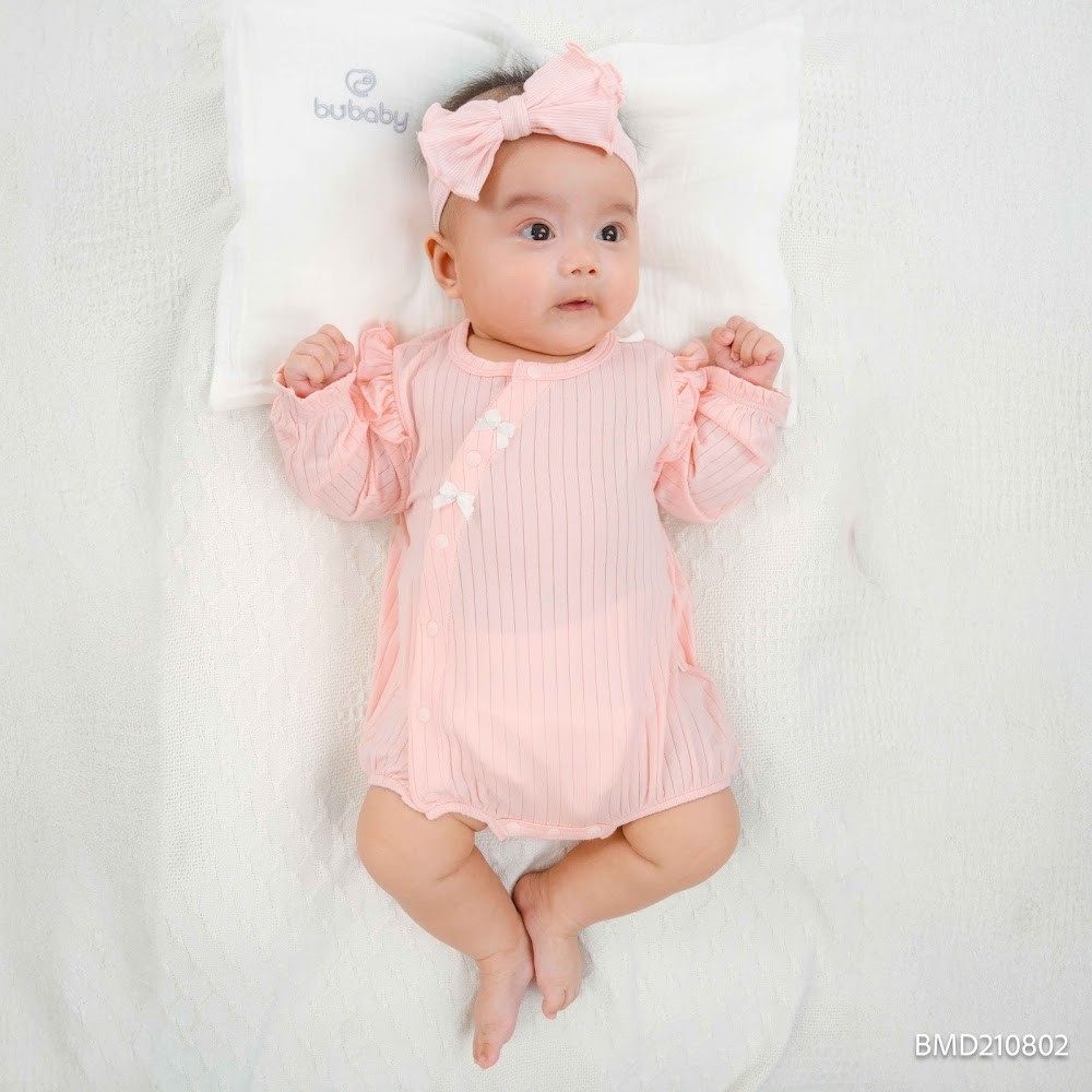 (1M-12M) Body chip dài tay cài chéo cho bé gái Bubaby Molist - BMD210802| Quần áo BU Baby chính hãng