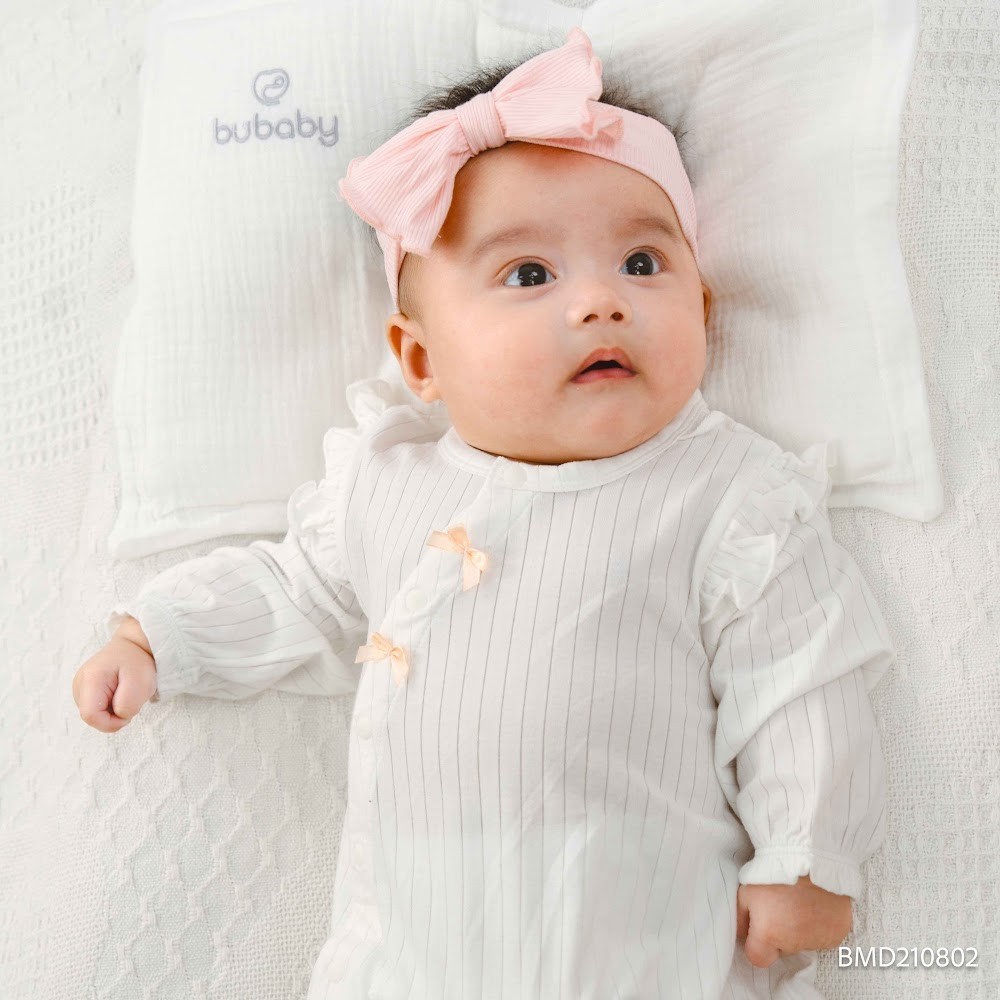 (1M-12M) Body chip dài tay cài chéo cho bé gái Bubaby Molist - BMD210802| Quần áo BU Baby chính hãng